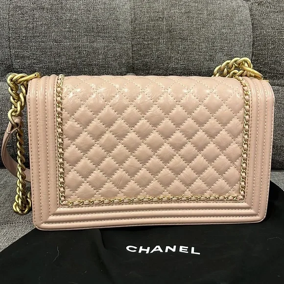 Chanel Quilted Boy Flapbag in Nude Pink w/Gold / RARE EUC - Picture 8 of 15